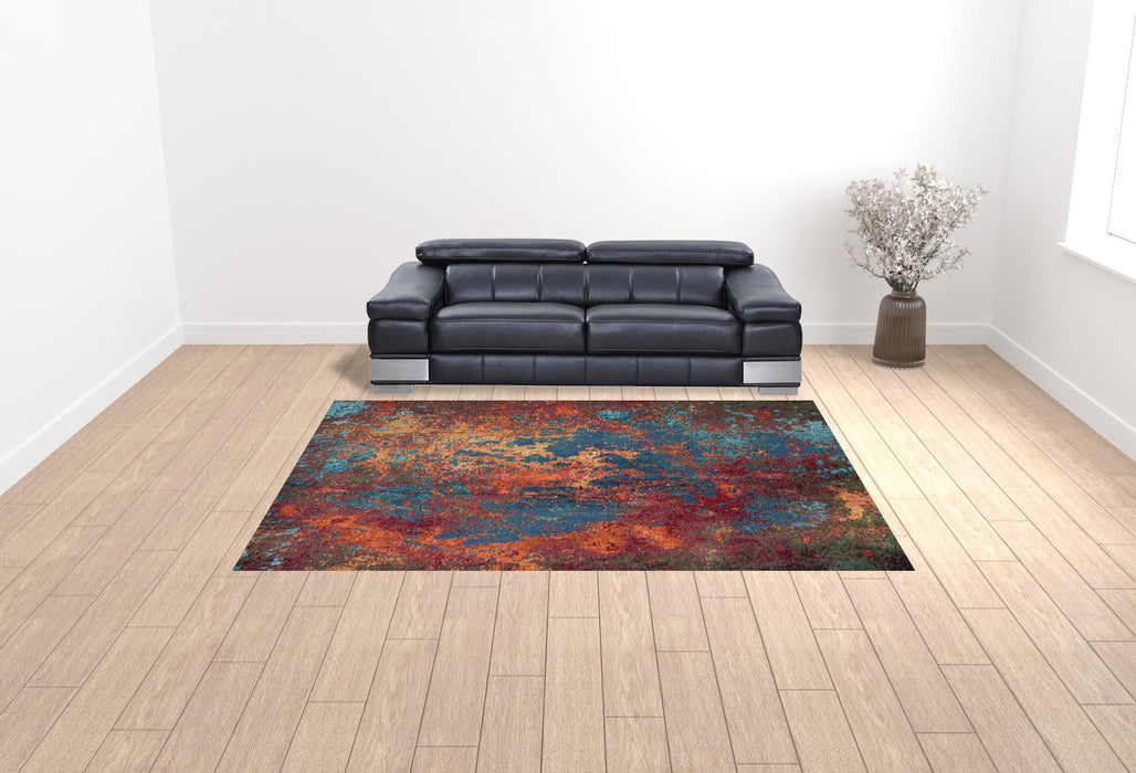 9' x 12' Abstract Power Loom Area Rug - Blue And Orange