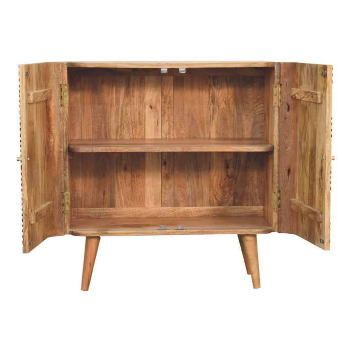 32" Solid Wood And Inlaid Bone Texture Accent Cabinet With Two Doors - Brown
