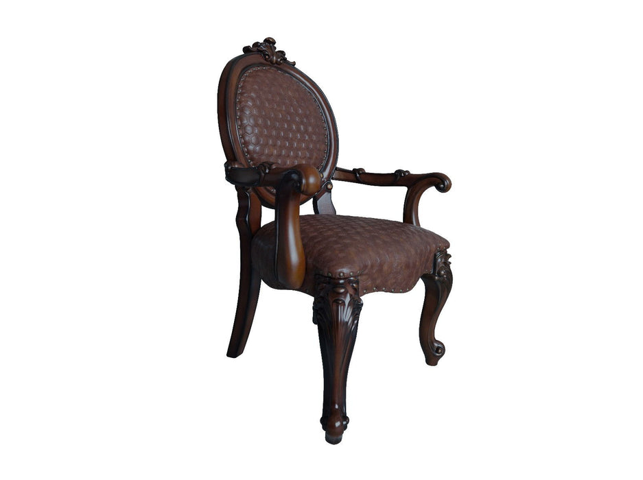 Redwood Upholstered Faux Leather King Louis Back Dining Arm Chairs (Set of 2) - Brown