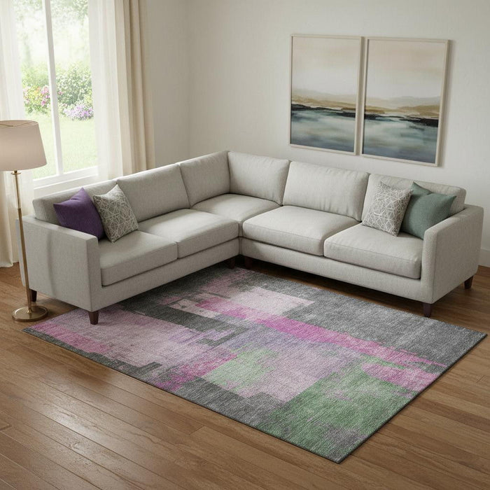 10' X 14' Abstract Washable Area Rug With UV Protection (701123) - Blush / Gray