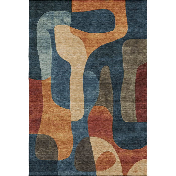 10' X 14' Abstract Washable Area Rug With UV Protection (706271) - Navy Blue / Orange / Rust