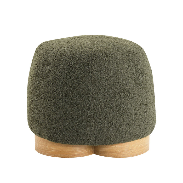 Giga round soft teddy fabric upholstered ottoman stool with metal accents, plush and comfortable for living room decor.