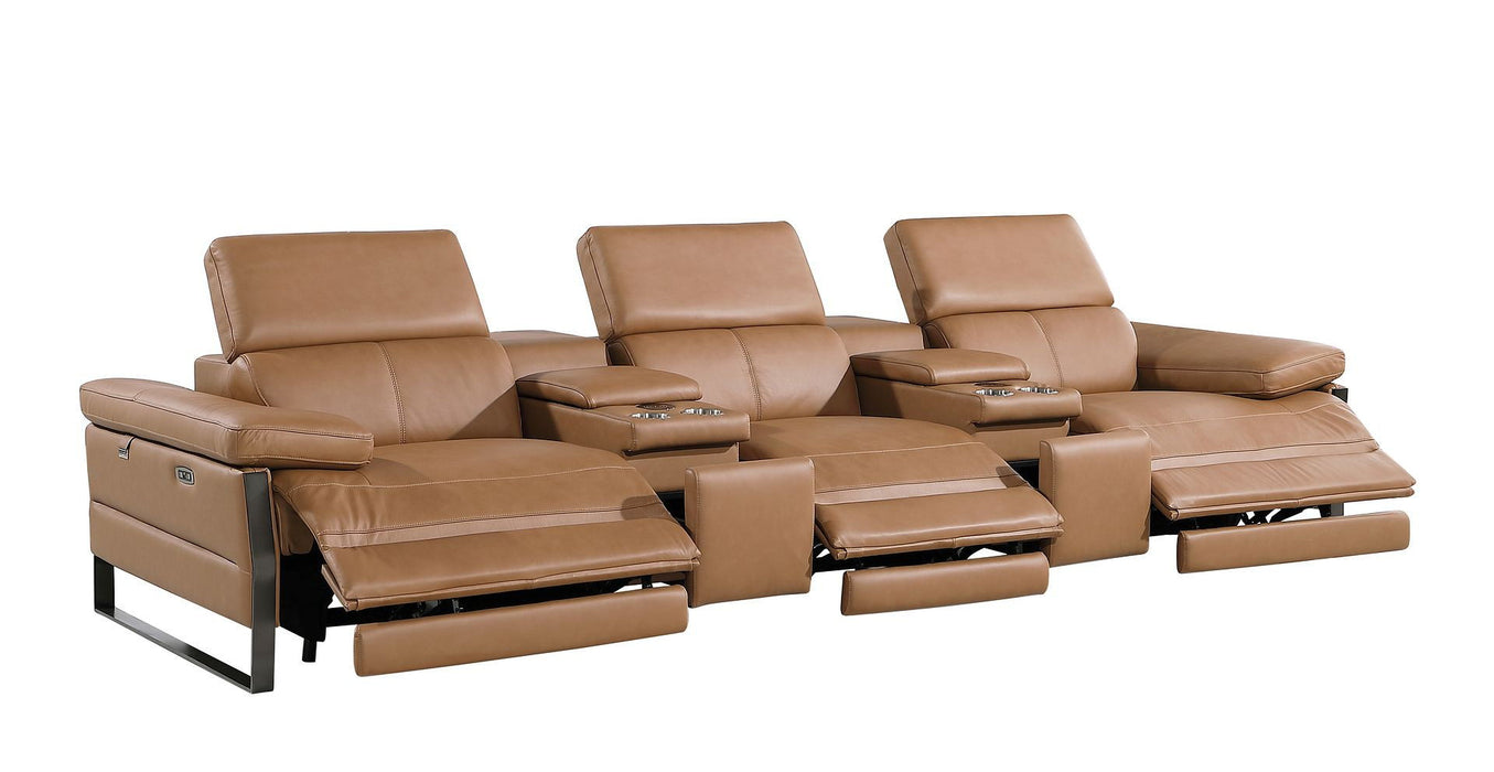 Top Grain Leather Reclining Metal USB Sofa (720345) - Chestnut