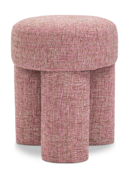 Meridian Furniture Larson Ottoman stool showing a compact, upholstered ottoman with a cushioned top and wooden legs.