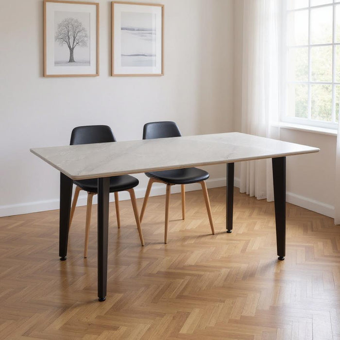 63" Stone And Metal Dining Table - Gray
