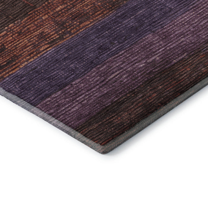 10' X 14' Striped Washable Area Rug With UV Protection (694484) - Rust / Eggplant / Terra Cotta