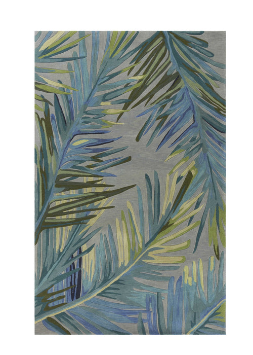 5' x 8' Hand Tufted Tropical Palms Indoor Area Rug - Gray Blue