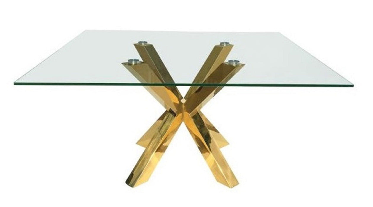 60" Glass And Metal Cross Leg Base Square Dining Room Table - Clear