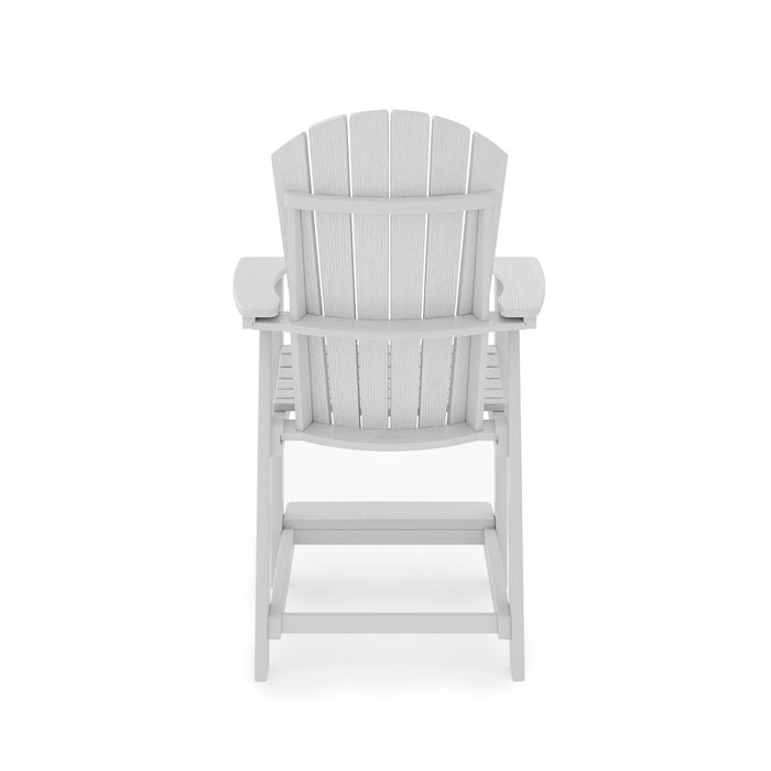 Giga Adirondack style counter chair made of HDPE poly lumber, ideal for dining, patio, and garden seating.
