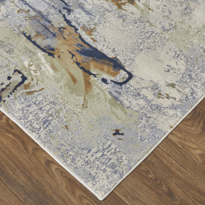 10' x 13' Abstract Power Loom Area Rug - Blue Orange And Ivory