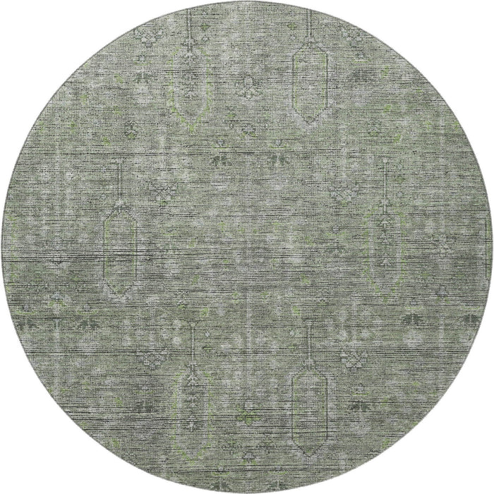 8' Southwestern Washable Round Rug With UV Protection - Green And Gray