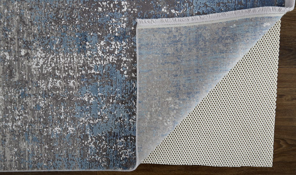 13' X 20' Abstract Power Loom Distressed Area Rug - Blue Gray And Silver