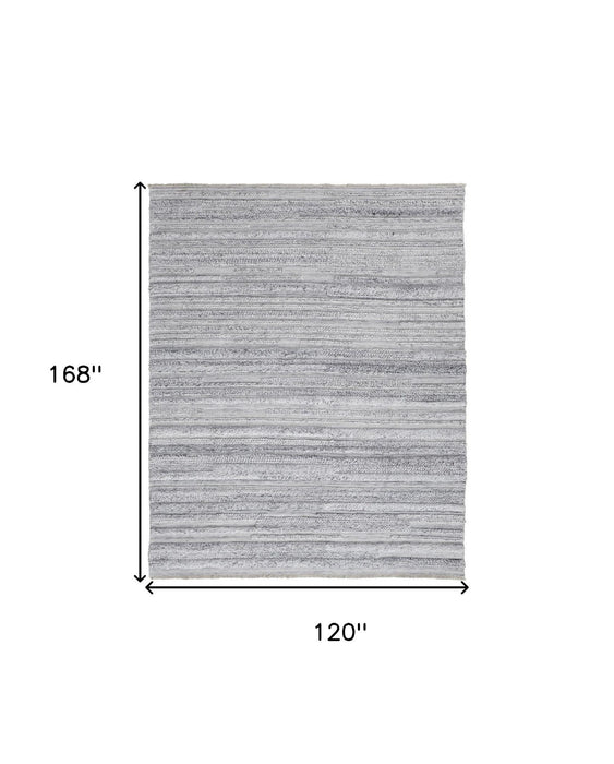 10' x 14' Striped Hand Woven Stain Resistant Area Rug - Gray Silver And Ivory