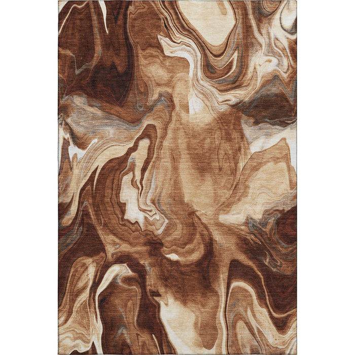 10' X 14' Abstract Washable Area Rug With UV Protection - Rust