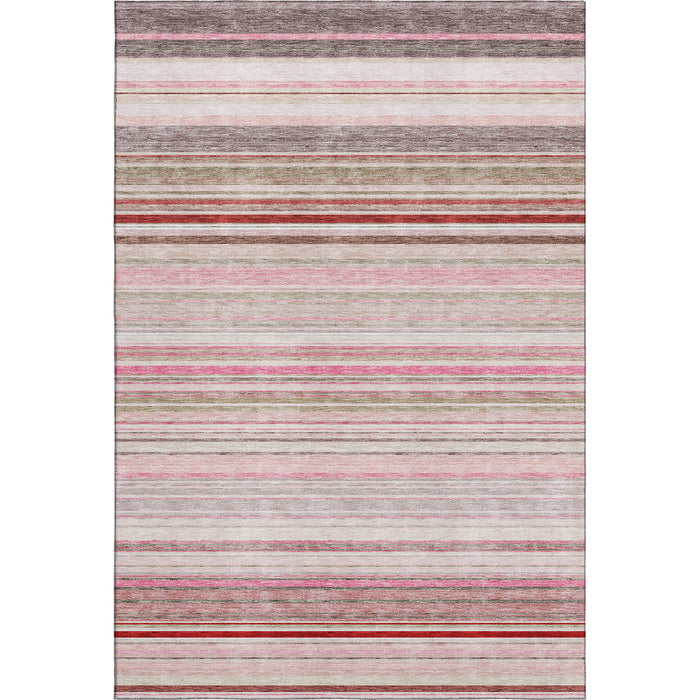 10' X 14' Striped Washable Area Rug With UV Protection (677321) - Pink / Burgundy / Ivory