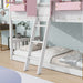 Giga house bunk bed with roof, window, window box, door, safety guardrails, and ladder, designed for kids' bedrooms.