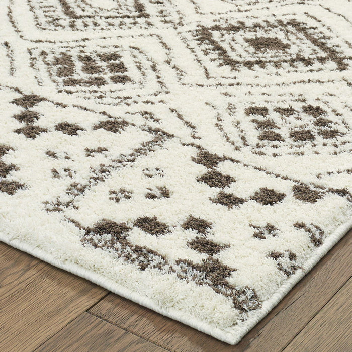10' x 13' Geometric Shag Power Loom Stain Resistant Area Rug - Ivory And Brown