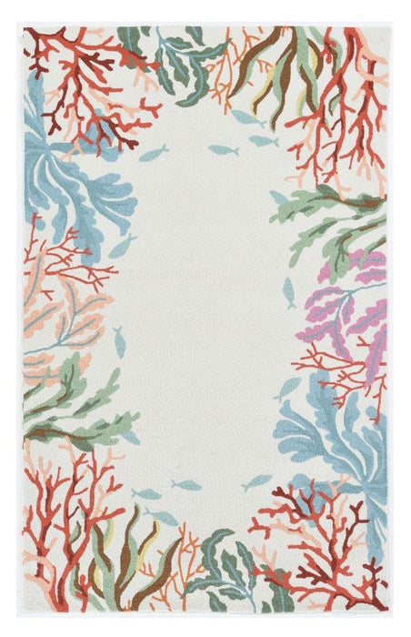 8' x 10' Hand Hooked Bordered Coral Reef Indoor Area Rug - Ivory