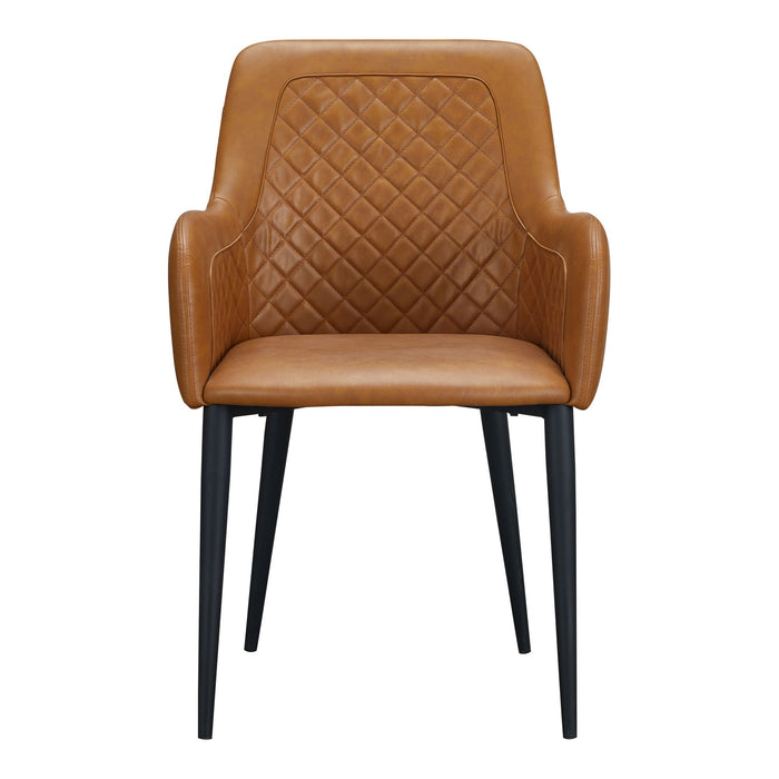 Tufted And Upholstered Faux Leather Dining Arm Chairs (Set of 2) - Tan / Black