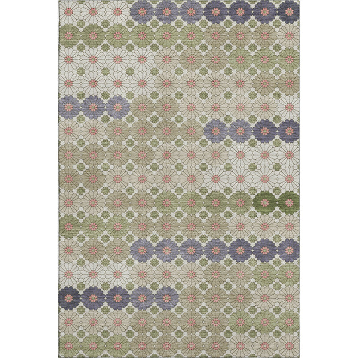 10' X 14' Geometric Washable Area Rug With UV Protection (696854) - Artichoke Green / Purple / Beige