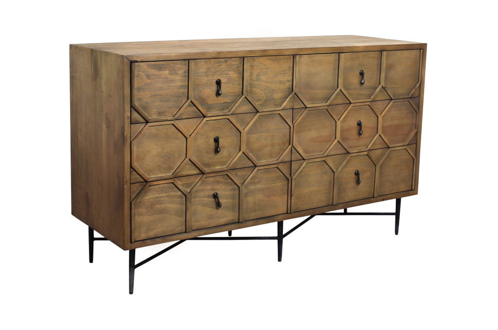 60" Solid Wood Six Drawer Double Dresser - Natural