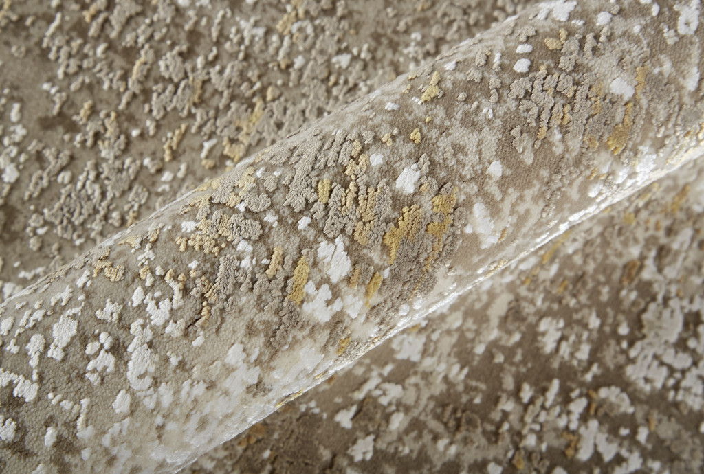 7' x 10' Abstract Area Rug With Fringe - Gold And Ivory