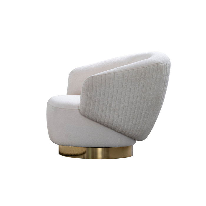 Cotton Blend Swivel Lounge Chair - White / Gold
