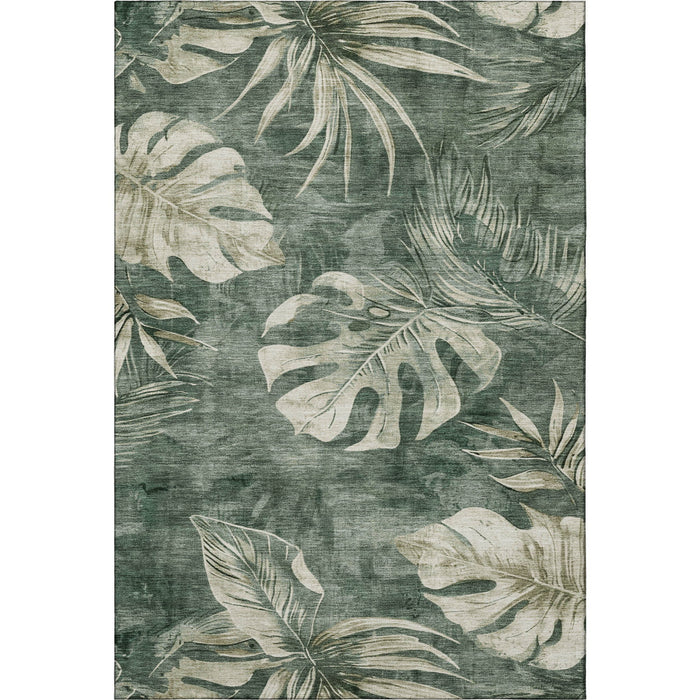 10' X 14' Floral Washable Area Rug With UV Protection (706957) - Fern Green / Sage