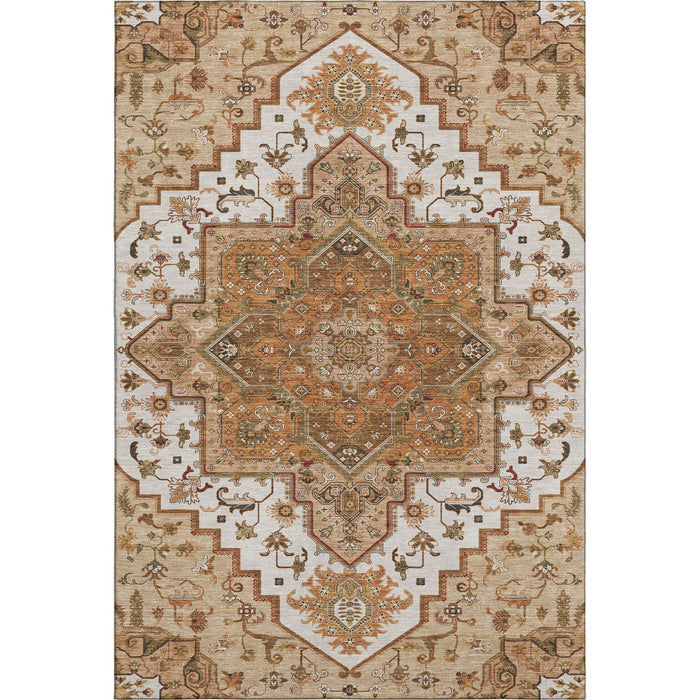 10' X 14' Oriental Washable Area Rug With UV Protection (681353) - Terra Cotta / Ivory / Beige