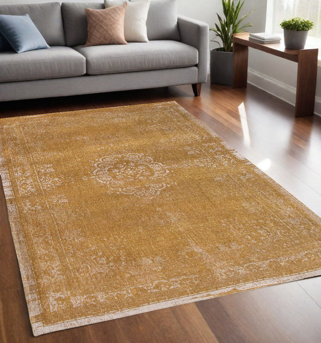 5' x 7' Medallion Non Skid Area Rug - Orange And White