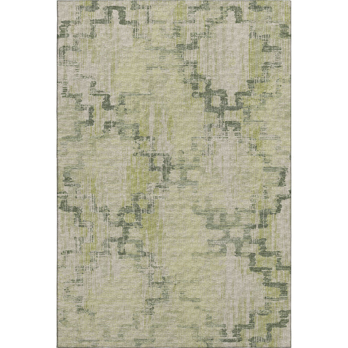 9' X 12' Tribal Washable Area Rug With UV Protection - Green And Beige
