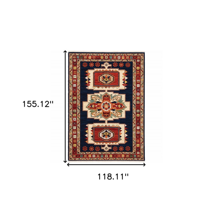9' x 12' Machine Woven Medallions Indoor Area Rug - Blue Red