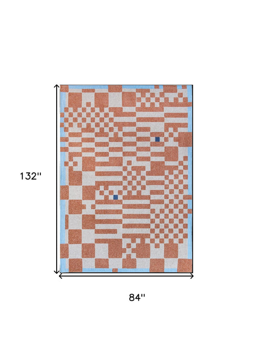 8' x 11' Geometric Non Skid Area Rug - Blue And Red