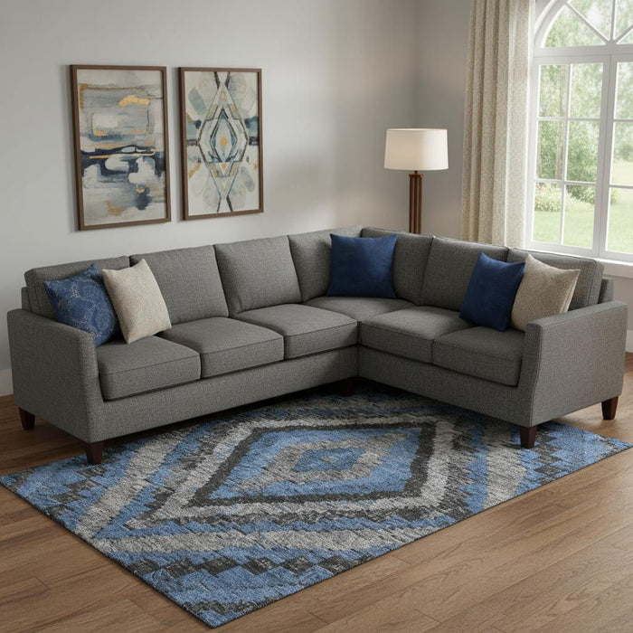 10' X 14' Diamond Washable Area Rug With UV Protection (707059) - Blue / Charcoal / Gray