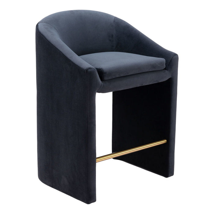 26" Velvet And Steel Counter Height Bar Chair - Gray / Gold