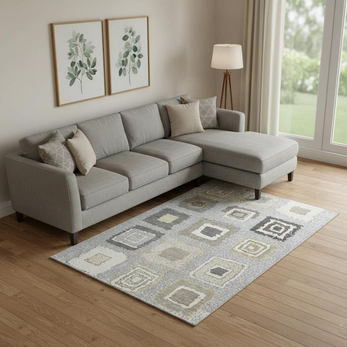 10' X 14' Geometric Washable Area Rug With UV Protection (710999) - Gray / Ivory / Beige