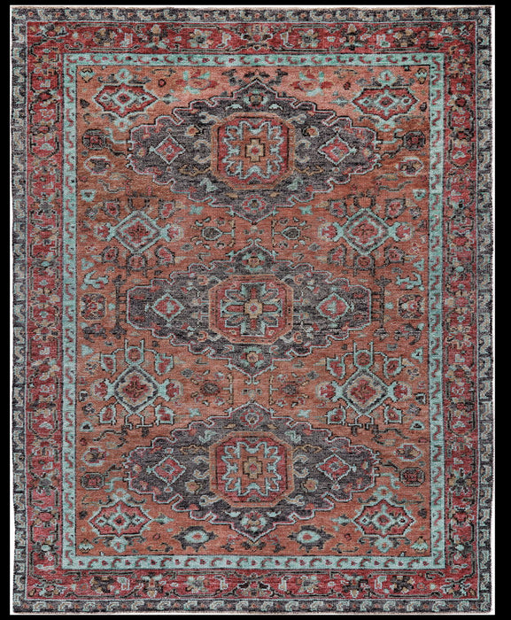 5' x 8' Wool Floral Hand Knotted Distressed Area Rug - Blue And Red