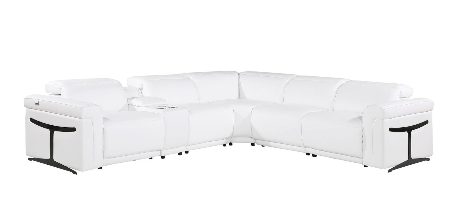 Italian Leather Modular L Shaped Six Piece Corner Sectional With Console - White