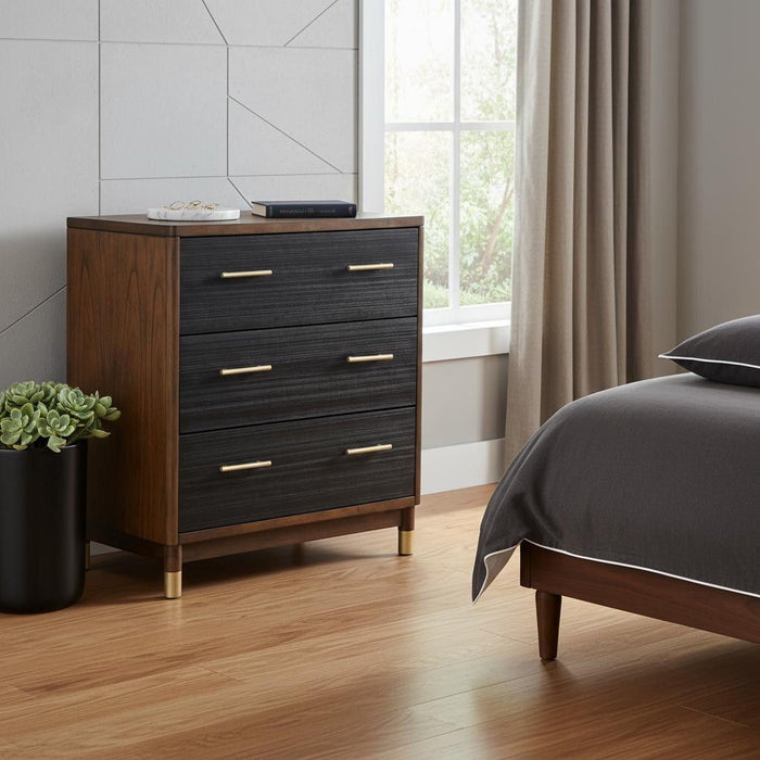 Solid Wood Three Drawer Chest - Brown / Black