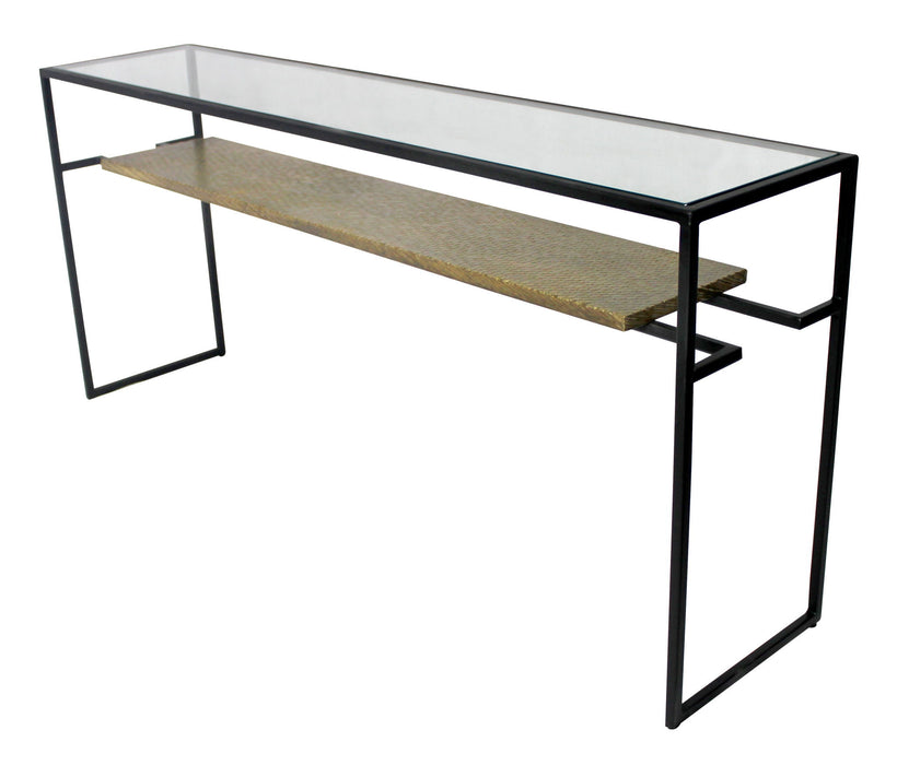 Glass Sled Console Table With Shelves - Clear Black And Gold