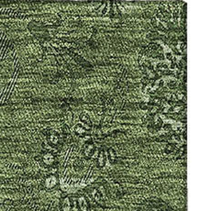 8' X 10' Floral Washable Area Rug With UV Protection - Olive Green And Ivory