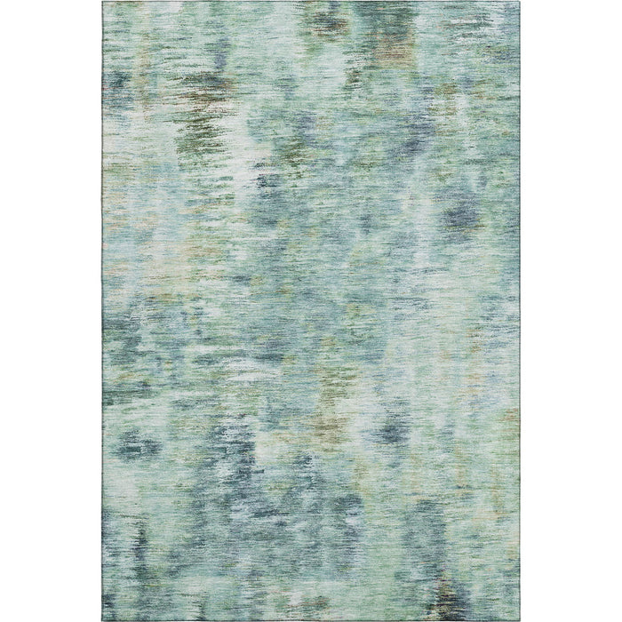 10' X 14' Abstract Washable Area Rug With UV Protection - Teal / Ivory