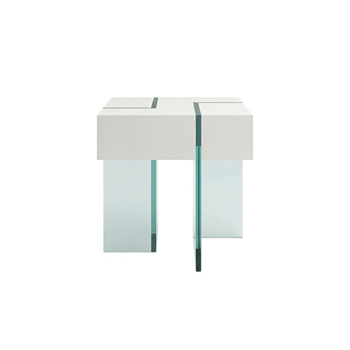 Glass Square Sled End Table - White