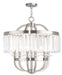 HomeRoots 25-inch six-light metal chandelier with clear shades and nickel finish, featuring dimmable design and modern style.