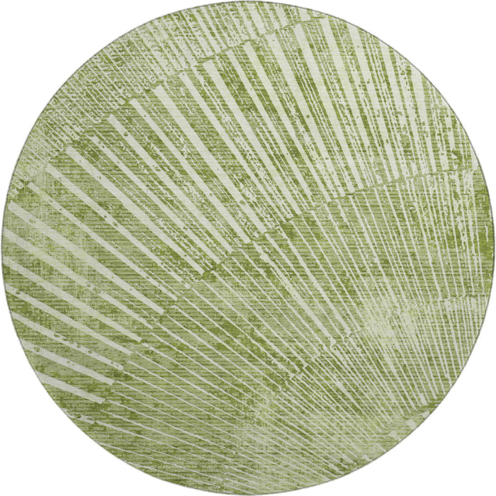 8' Geometric Washable Round Rug With UV Protection (648343) - Sage / Ivory