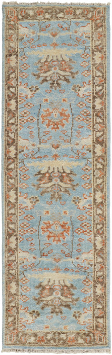 8' Wool Oriental Hand Knotted Runner Rug - Brown And Blue