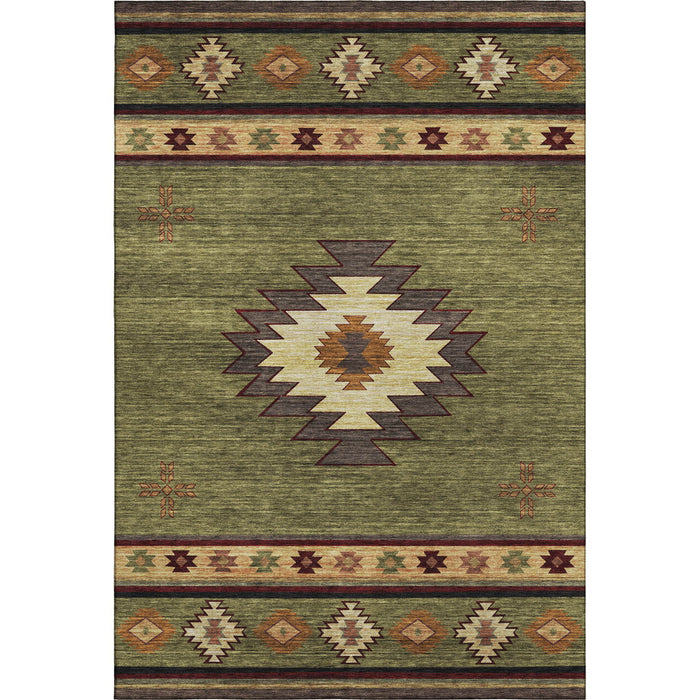 9' X 12' Geometric Washable Area Rug With UV Protection (645677) - Green / Beige / Brown