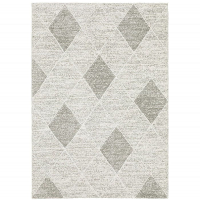 7.9' x 10.8' Geometric Power Loom Stain Resistant Area Rug - Grey And Ivory