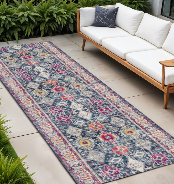 7' Southwestern Runner Rug (609714) - Blue / Beige