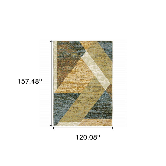 10' x 13.1' Geometric Power Loom Area Rug - Beige And Blue